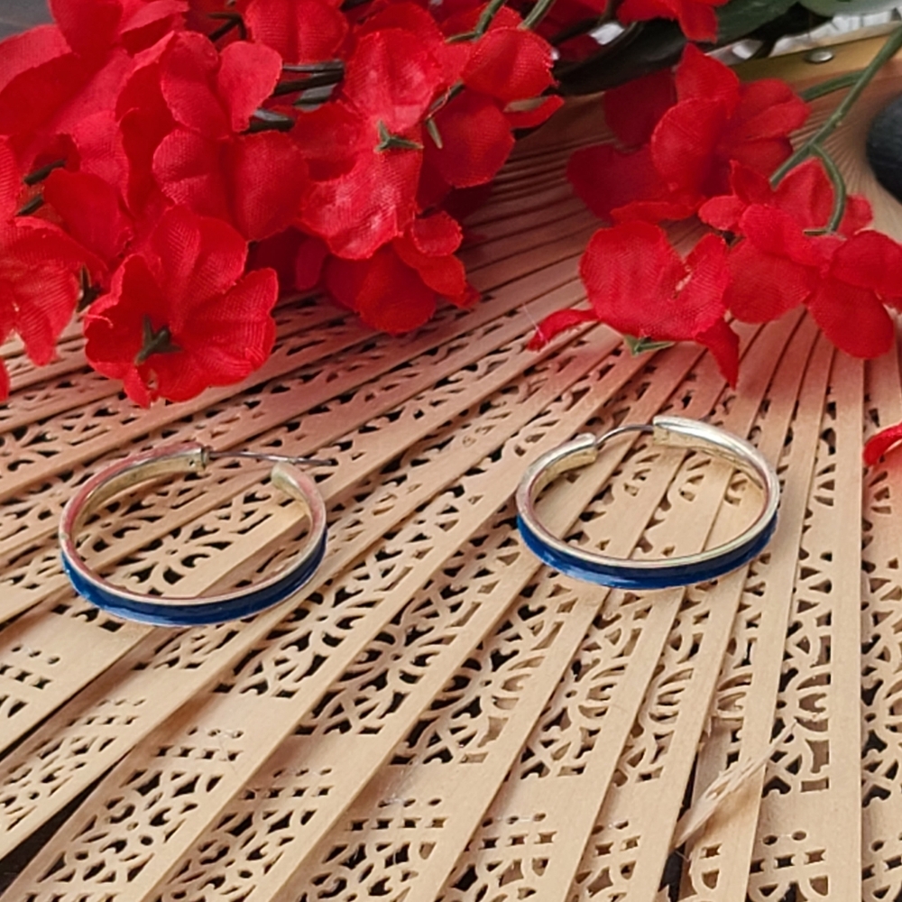 Vintage Silver and Blue Hoop Earrings